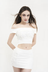 フラップメッシュリボントップ / [Seow] Flap mesh ribbon top, white