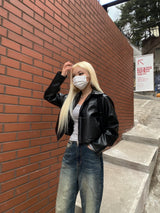 two-way crop leather jacket [2color]