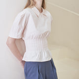 [LINE] Pintuck Pocket Blouse (Light Pink) (6696641167478)