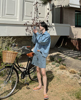 クロップデニムシャツ / crop denim shirt