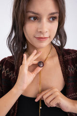 ボタンポイントボーロタイチェーンネックレス/Button point bolo tie chain necklace (Wine)