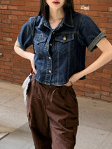 Bubel semi-cropped short-sleeved denim shirt jacket