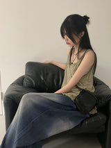 Bupin summer fabric back-banding balloon Vintage washing long wide denim pants
