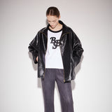 レザージップアップジャンパー / Leather zip-up jumper black