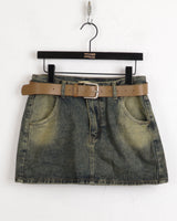[Belt Set] Konya Y2K Washing Mini Skirt