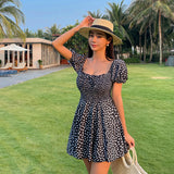 Floral Pattern Shirring One-Piece Swimsuit SW18793F