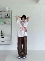 サマーラブハートプリンティングボクシーオーバーサイズフィット半袖Tシャツ / Summer Love Heart Printing Boxy Oversized Fit Short-Sleeved T-Shirt