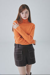 ビーガンレザースティッチミニスカート / Vegan Leather Stitch Mini Skirt [Brown]