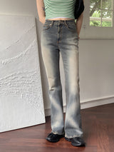 ポイント 斜めウォッシング スパン ロング ブーツカット デニムパンツ/ Syalotte Point Diagonal Washing Spandex Long Bootcut Denim Pants