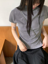 ギリープリーテッドプリーテッド半袖ブラウスTシャツ