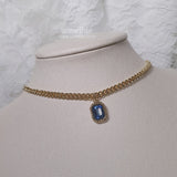 シティウーマンゴールドチェーンチョーカーネックレス - ライトサファイア / City Women Gold Chain Choker Necklace - Light Sapphire