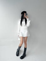 Silky shirring uncut shirt dress