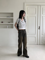 Juri Ruffle Ribbon Wrap Strap Cropped Short Sleeve T-shirt