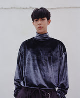 HOUNDS-TOOTH VELVET TURTLE-NECK TEE (Charcoal) / ハウンドトゥースベルベットタートルネックTシャツ