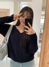 WT Cable V-neck Crop Knit (6color)