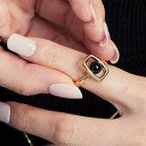 Rectangle UFO Onyx Ring (Gold)