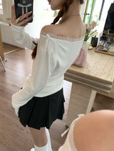 レースオフショルダー長袖Tシャツ