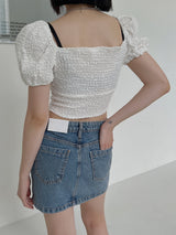 ポップコーンオフショルダーブラウス/Popcorn Off Shoulder Blouse (4color)