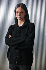 ROUND-COLLAR 7G KNIT CARDIGAN (Black) / ラウンドカラーニットカーディガン