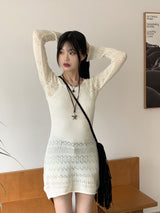 サディンクロシェパンチングロングニットワンピース / Sardine crochet punching long knit dress