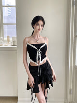 レースレイヤードリボントップ/887. Lace layered ribbon top (4color)