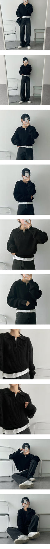 ファッショナブルハチジッパーカラーニット / fashionable hachi zipper collar knit