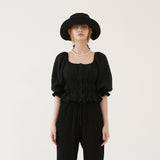 SHIRRING SQUARE BLOUSE (BLACK) (6579702661238)