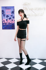 ハイウェストチョーカーガーターベルトショートパンツ/BOT(4440) High Waist Choker Shorts Garter Belt Short Pants