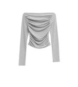 [MADE] Flesh Shirring Boat Neck Long Sleeve Tee