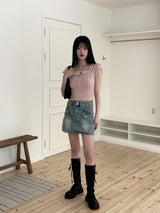 リュシアンオールインワンローズレース半袖ボタンダウンTシャツ