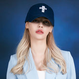 Black cross logo over fit buckle cap NAVY