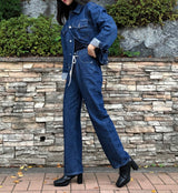セミワイドフィットストリングポイントダークデニムパンツ/JEON SO MIN SEMI-WIDE FIT STRING POINT DARK DENIM PANTS [17708]