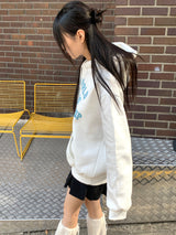 [ブラッシュドライニング] ワールドレターリングオーバーフィットフードTシャツ