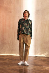 "PRE-ORDER 4/16~" VINTAGE FLOWER DROP-SHOULDER SHIRT (Black) (6546128928886)