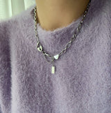 halo サージカルスティールハートロックドロップツーラインネックレス / halo Surgical Steel Heart Lock Drop Two-Line Necklace