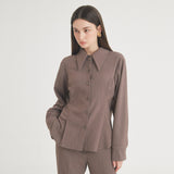 ウールストライプピンタックシャツ / Wool Stripe Pintuck Shirt (Brown)