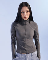 FLEECE CROP HALF ZIPUP (CHARCOAL)