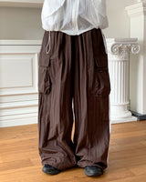 Shabe Side Line Coloring Nylon Two-Way String Long Cargo Pants