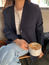 [Tie set] Oversized Collarless Jacket Belt Jacket Loose Fit V-Neck Seasonal Switch Spring Outerwear