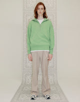 HALF ZIP UP PUNCHING RHOMBUS SWEATER YELLOW GREEN (6691447603318)
