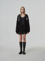 HEAVY WEIGHT OVERFITTED UNIVERSITY LOGO EMBROIDERY HOODIE ZIP UP_ BLACK (6682312212598)