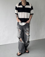 OA Lagoon Coloring Collar Short-Sleeved Knitwear