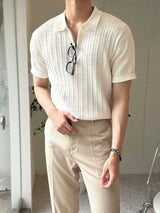 トッドケーブルジップアップ半袖襟付きニット / Tod Cable Zip-Up Short-Sleeved Collar Knitwear (8 colors)