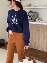 ハートロゴクロップスウェット/HEART LOGO CROP SWEATSHIRTS (NAVY)
