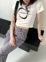 ベ―ルプリントクロップ半袖Tシャツ/Bellou printed cropped short-sleeved T-shirt