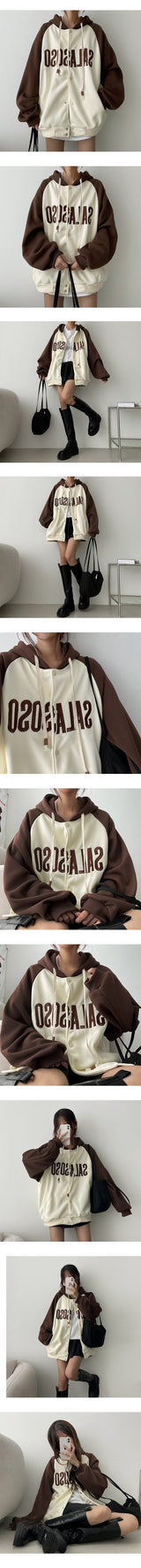 [Wool Lining] サラジャマエンブロイダリーラグランカラードフーディドジャンパー