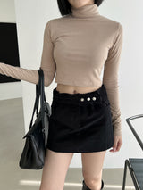 コーデュロイスリーボタンロースカート/Corduroy Three Button Low Skirt (2color)
