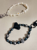 ブラックハートビーズキーリング/Black Heart Beads Key-ring