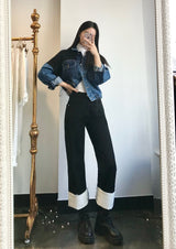 セミワイドフィットデニムパンツ/SEMI WIDE FIT BLACK+WHITE DENIM PANTS [17723]