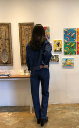 セミワイドフィットストリングポイントダークデニムパンツ/JEON SO MIN SEMI-WIDE FIT STRING POINT DARK DENIM PANTS [17708]